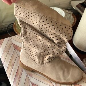 Women's Beige Perforated Boots